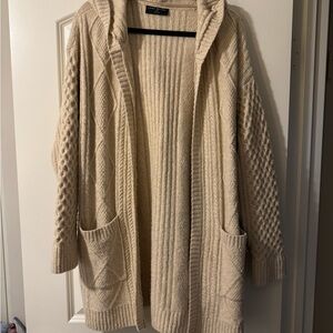 Lane Bryant Cream Hooded Cardigan